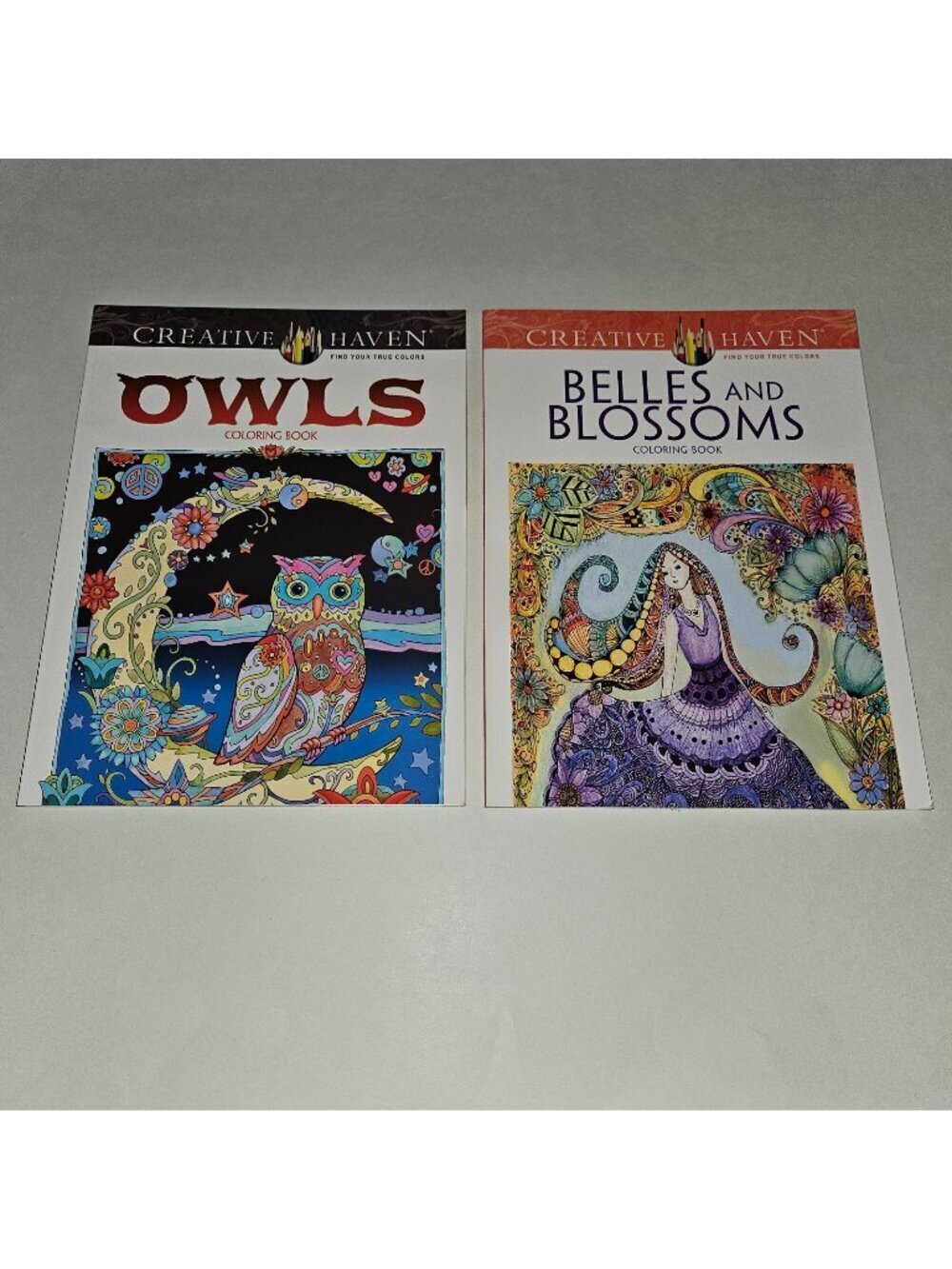 2 New Creative Haven Adult Coloring Books Belles & Blossoms Owls NEVER USED